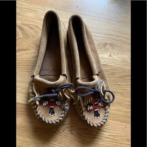 Minnetonka Suede Thunderbird Slip Ons